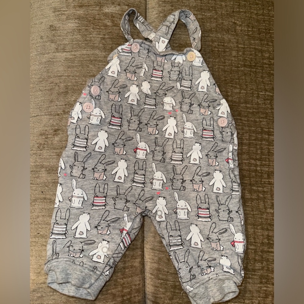 Gray bunny Easter baby overalls Gymboree 0-3 months